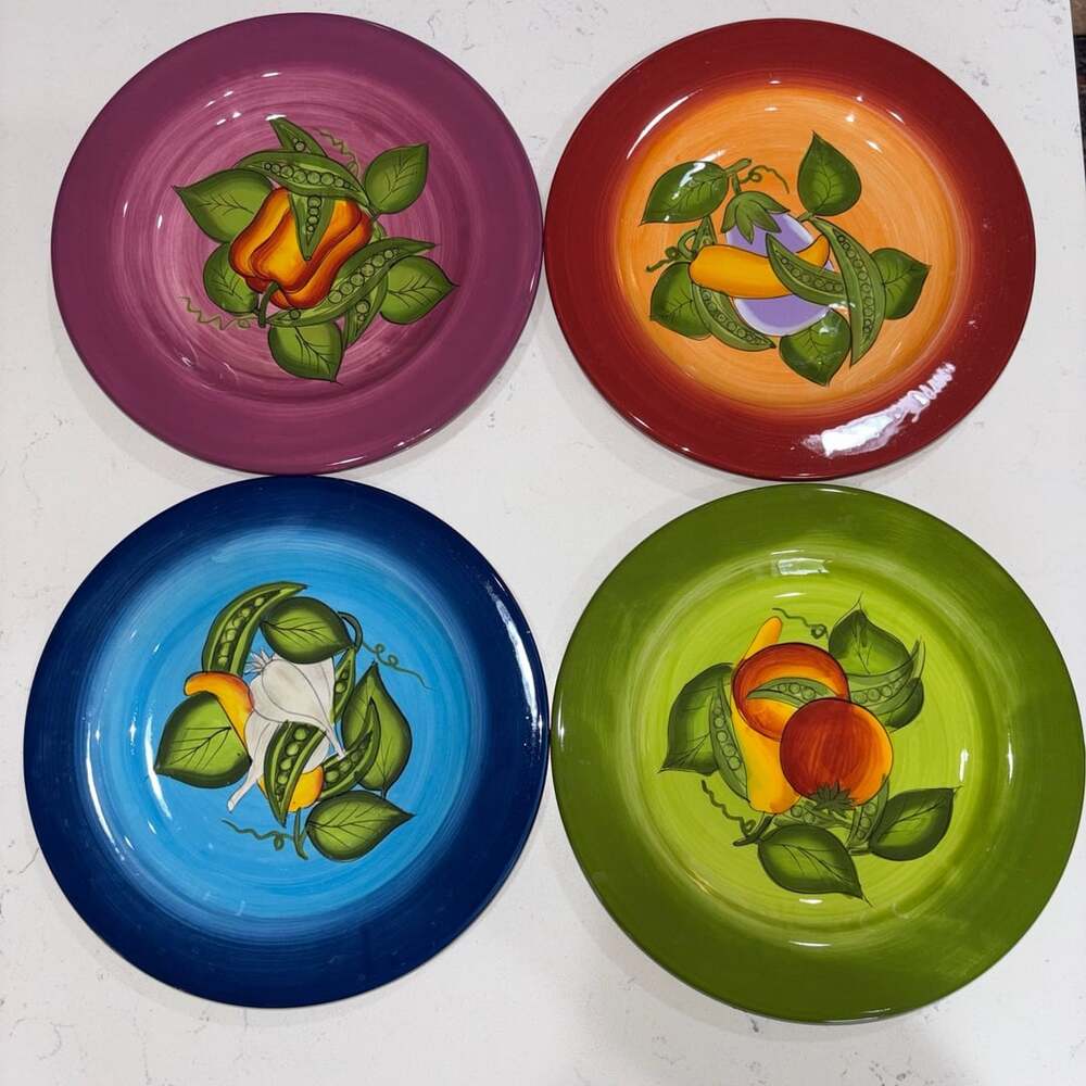 Gates Ware Peas in a Pod Salad Plate Set of 4 by Laurie Gates 9.5”